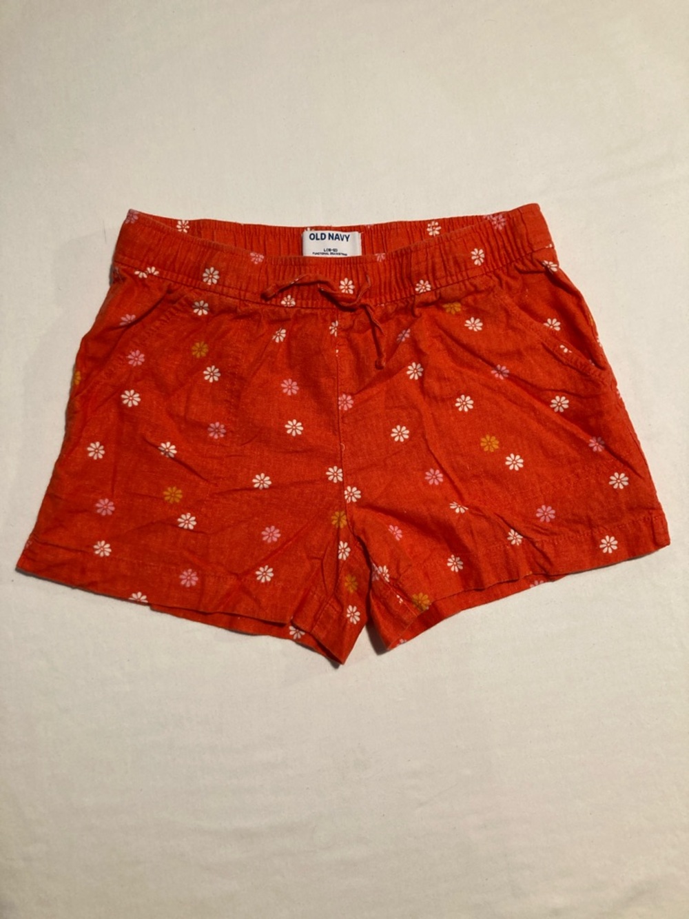 Old Navy Bright Orange Floral Drawstring Shorts Size 10/12 (G13)
